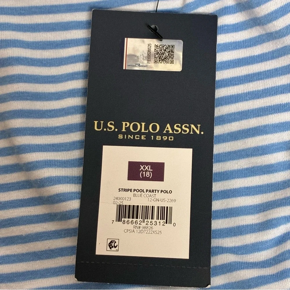 US Polo Boys Striped Jersey Polo Shirt Size XXL (18) New with Tags